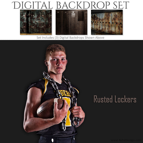 Ashe Design 16x20 Digital Backdrop Set - Rusted Lockers BEFORE