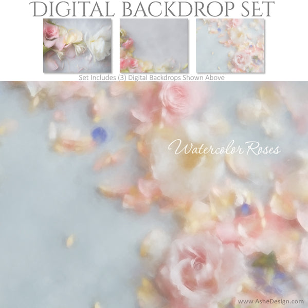 Ashe Design 16x20 Digital Backdrop Set - Watercolor Roses BEFORE