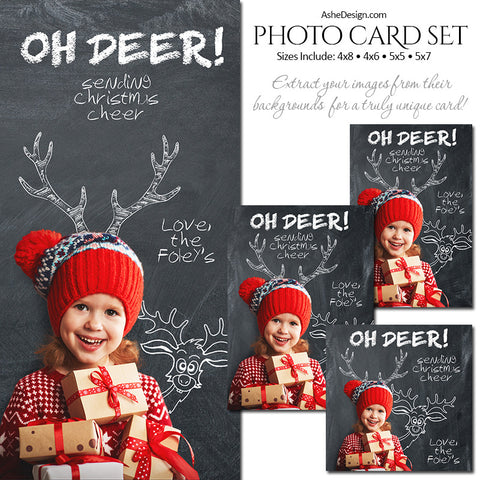 Christmas Photo Card Set - Chalkboard Oh Deer