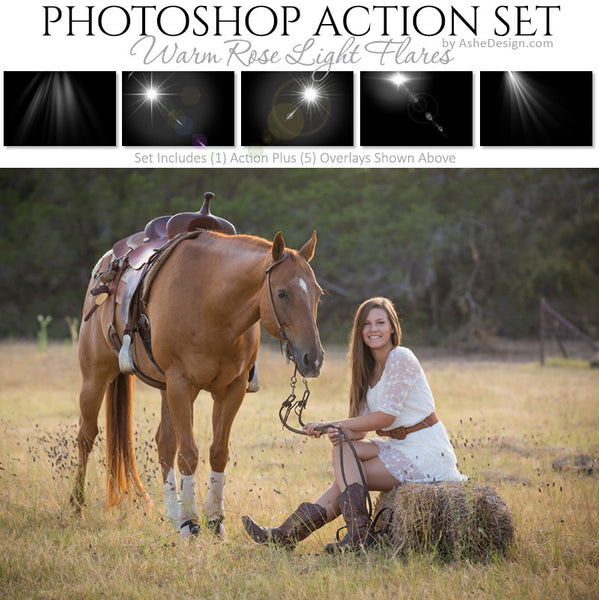 Photoshop Action - Overlays | Warm Rose Light Flares