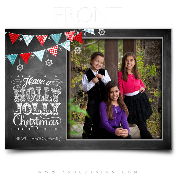 5x7 Flat Christmas Card - Chalkboard Holly Jolly Christmas
