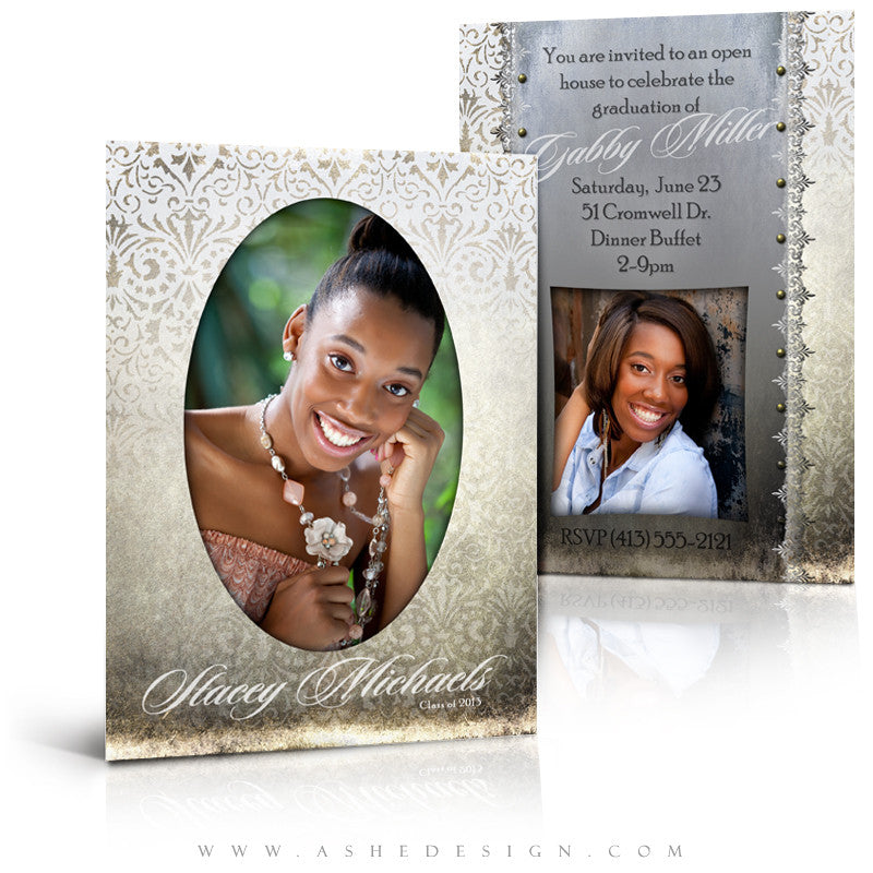 5x7 Flat Senior Girl Card - Antique Damask