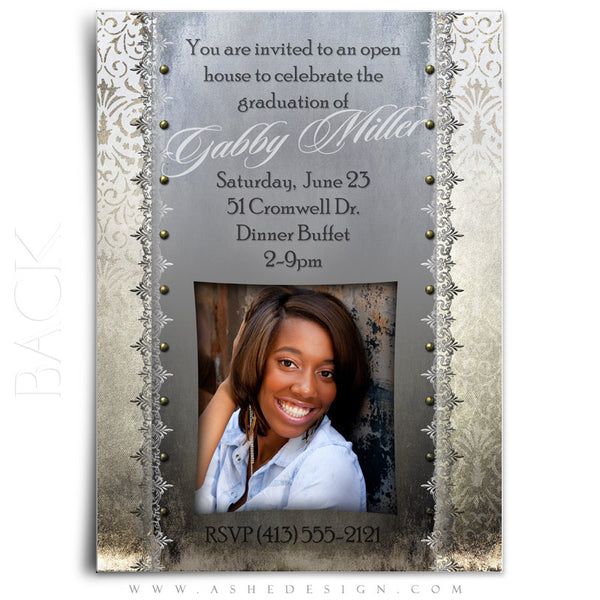 5x7 Flat Senior Girl Card - Antique Damask