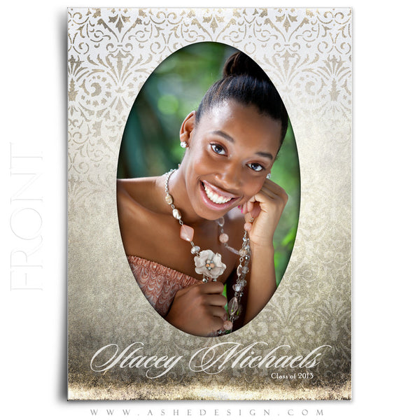 5x7 Flat Senior Girl Card - Antique Damask