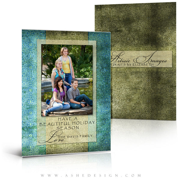 5x7 Flat Christmas Card - Blue Latte Damask