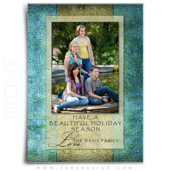 5x7 Flat Christmas Card - Blue Latte Damask