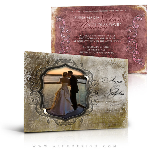 5x7 Flat Wedding Invitation - Engraved Elegance