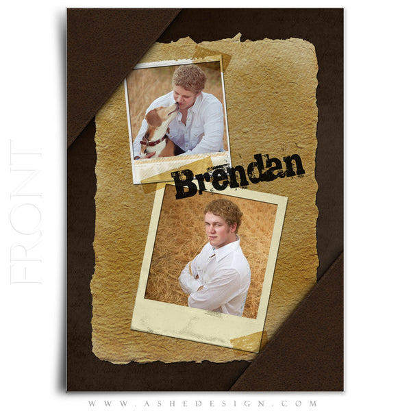 5x7 Flat Senior Boy Graduation Card - Leather Bound