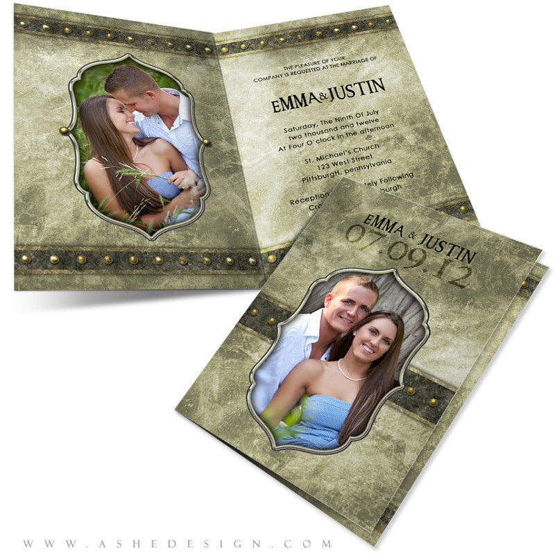 Wedding Invitation 5x7 Folded | Elegant Brushed Grunge