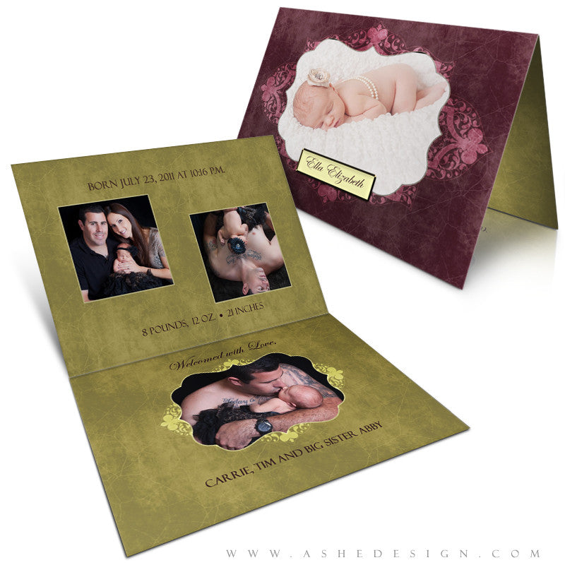 5x7 Folded Birth Announcement - Ella Elizabeth