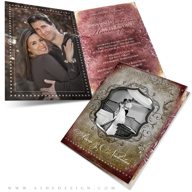 5x7 Folded Wedding Invitation - Engraved Elegance