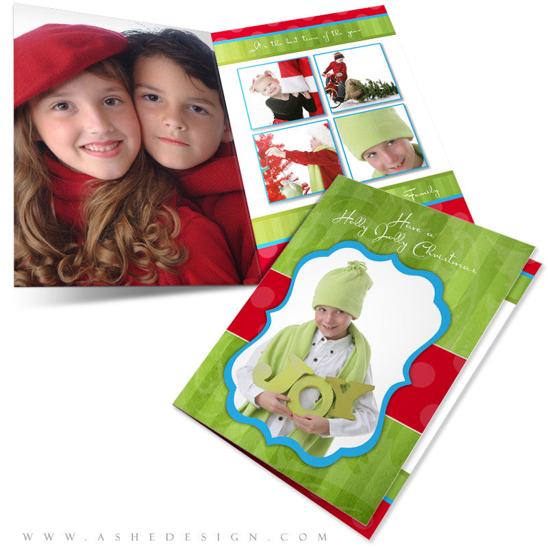 5x7 Folded Christmas Card  - Holly Jolly Christmas