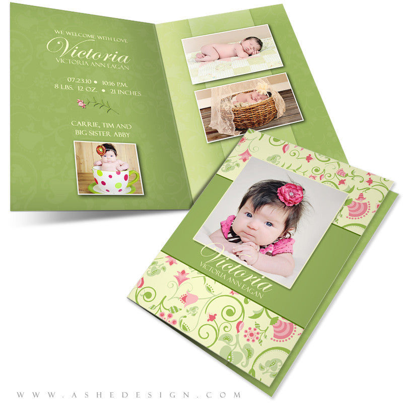 5x7 Folded Birth Announcement - Victoria
