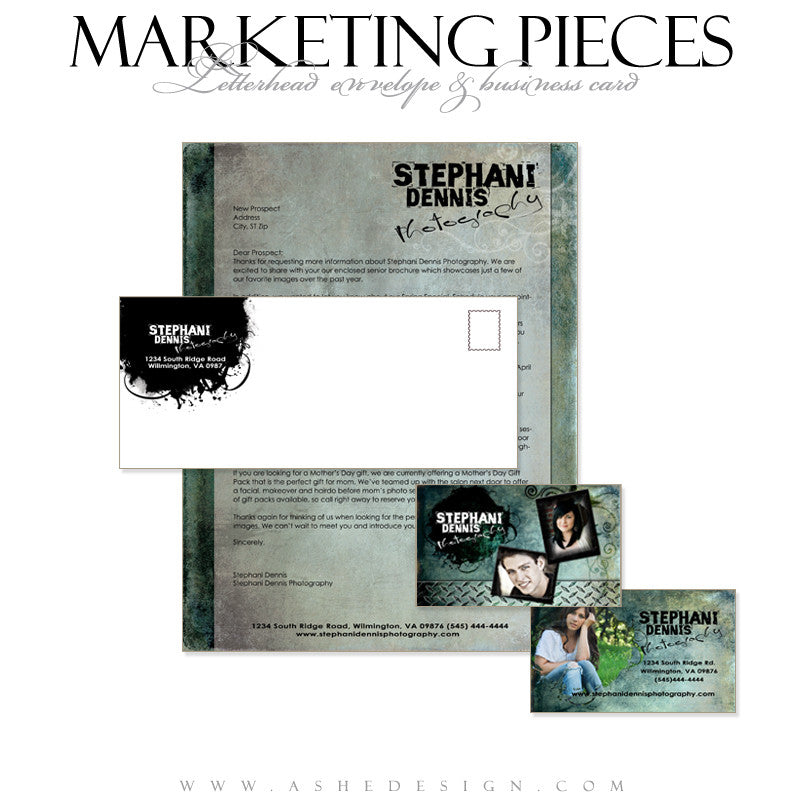 Business Card & Letterhead Set - Blue Latte Grunge
