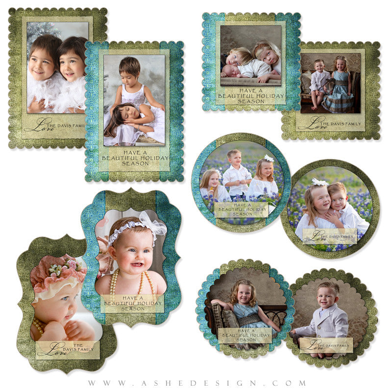 Die Cut Card Design Set - Blue Latte Damask