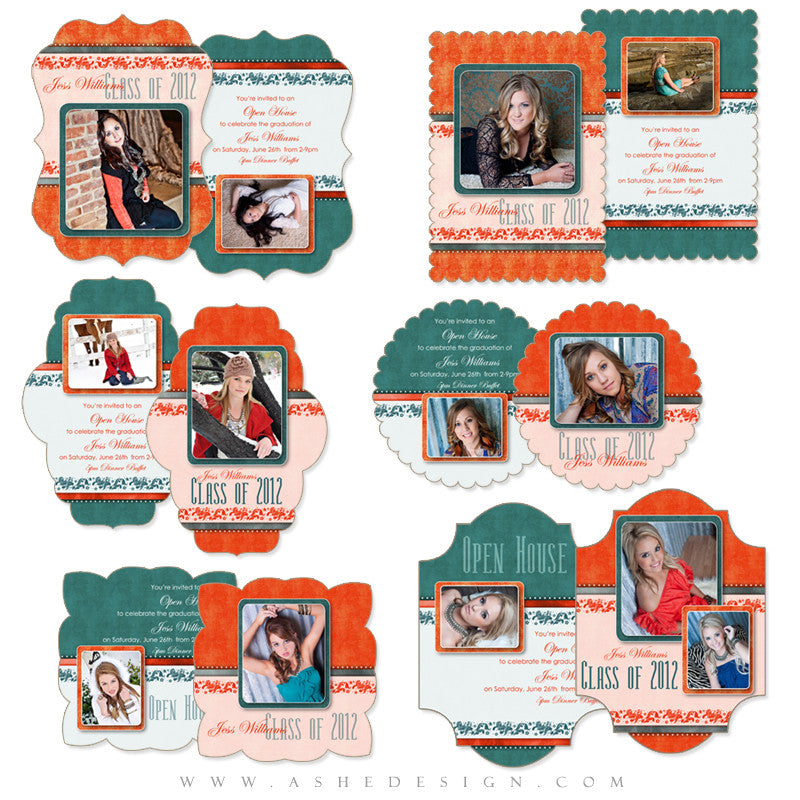 Graduation Die Cut Card Invitation Set - Tangerine Tango