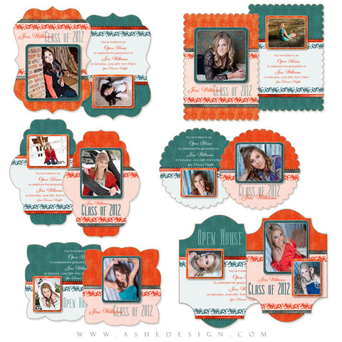 Graduation Die Cut Card Invitation Set - Tangerine Tango
