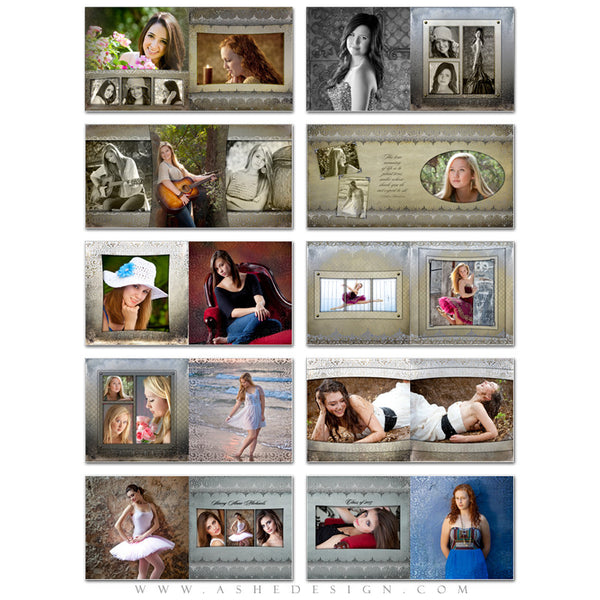 Senior Girl Photo Book Templates (10x10) - Antique Damask
