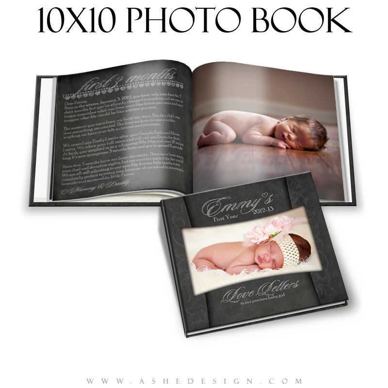 Ashe Design | Photo Book 10x10 Template | Chalkboard - Baby's First Year Journal cover