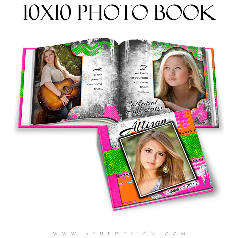 Senior Girl Photo Book Template (10x10) - Neon