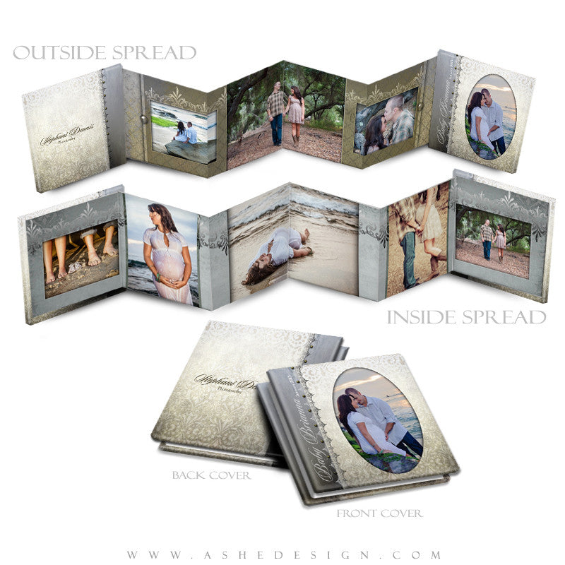 Photo Book Design Template (3x3 Accordion Mini) - Antique Damask