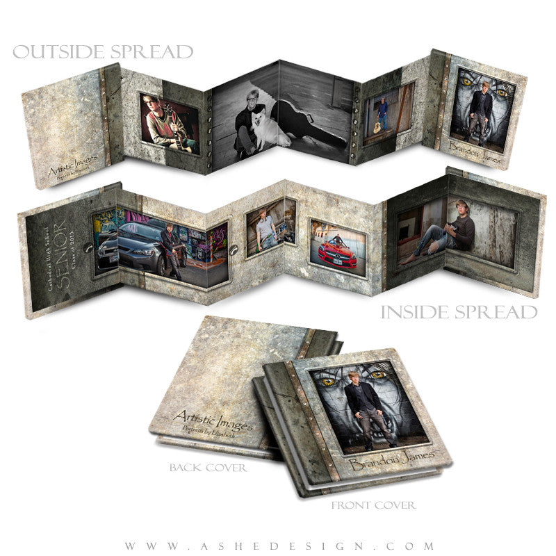 Ashe Design | Photoshop Template | 3x3 Accordion Mini Photo Book | Granite