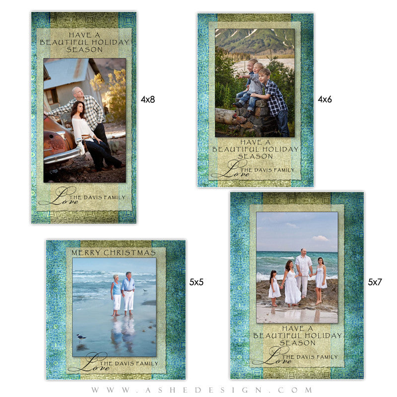 Christmas Photo Card Set - Blue Latte Damask