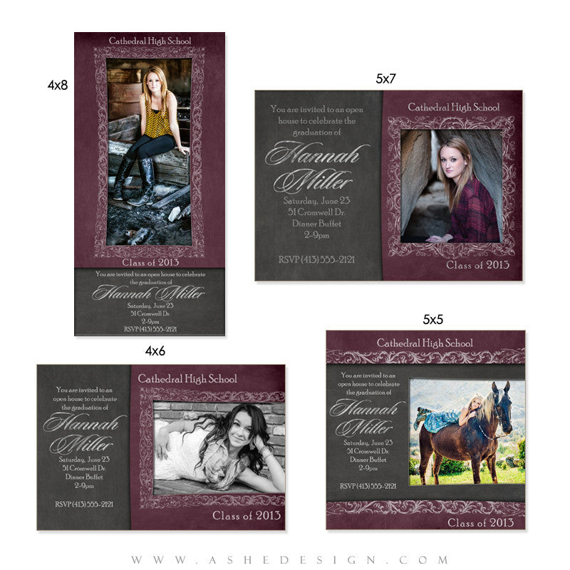 Senior Girl Photo Card Graduation Invitations - Chalkboard Senior Girl