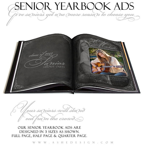 Chalkboard Senior Girl Yearbook Templates for Photographers