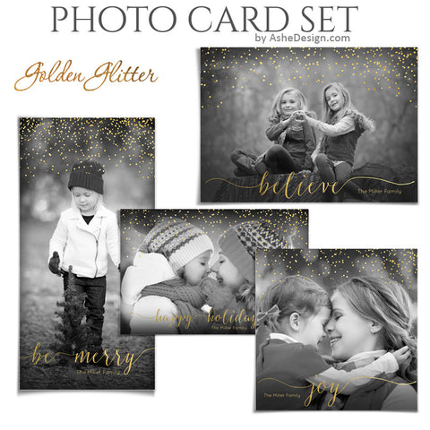 Christmas Photo Card Set - Golden Glitter