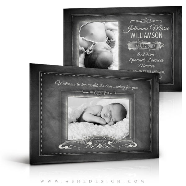 Chalkboard Baby Girl 5x7 Flat Birth Announcement full web display