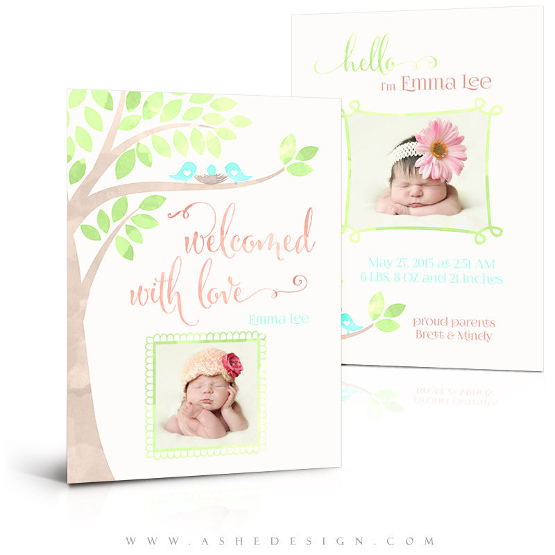 Birth Announcement 5x7 | Watercolor Baby Emma 3D