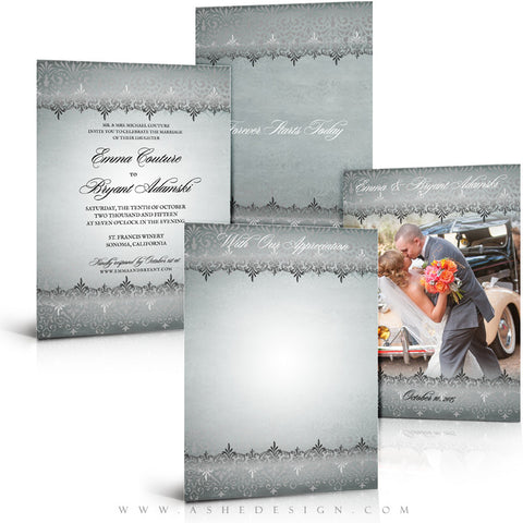 Antique Damask Wedding Invitation & Thank You Template Set