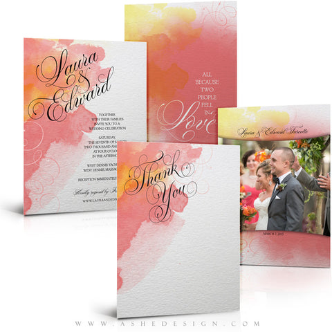 Watercolor Wedding Invitation & Thank You Template Set