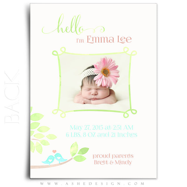 Birth Announcement 5x7 | Watercolor Baby Emma back