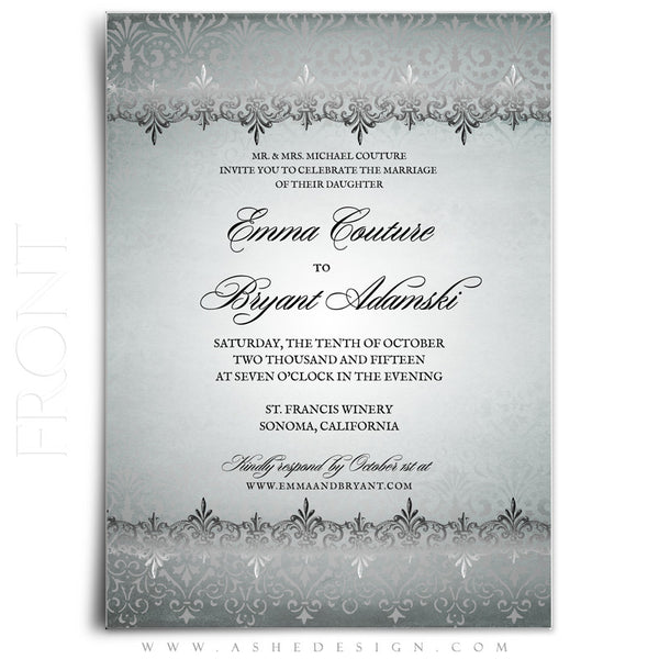 Antique Damask Wedding Invitation Template front