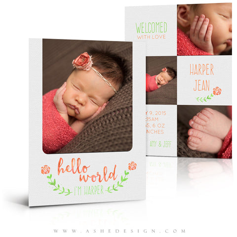 Girl Birth Announcement 5x7 | Simply Baby Harper 3d