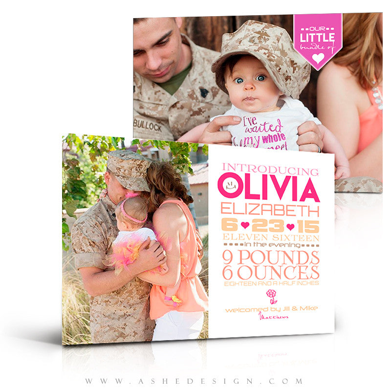 Birth Announcement 5x7 Flat | Simply Baby Olivia 3d
