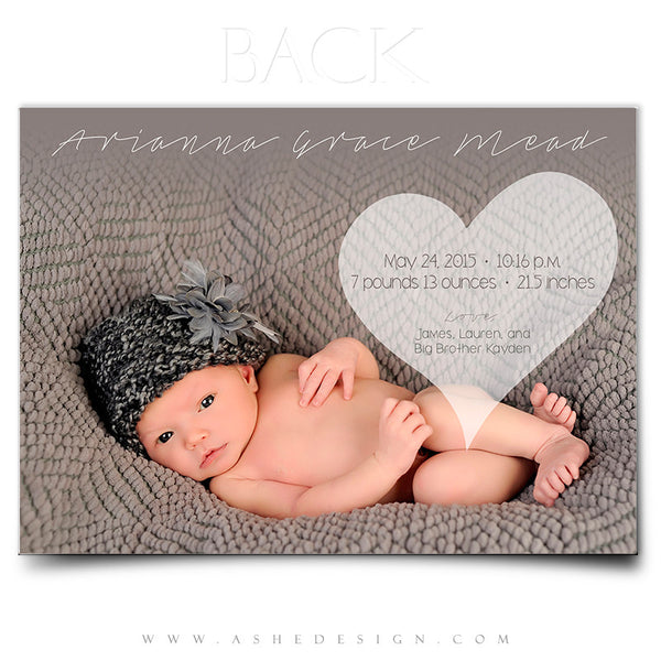 Birth Announcement 5x7 | Simply Baby Arianna back