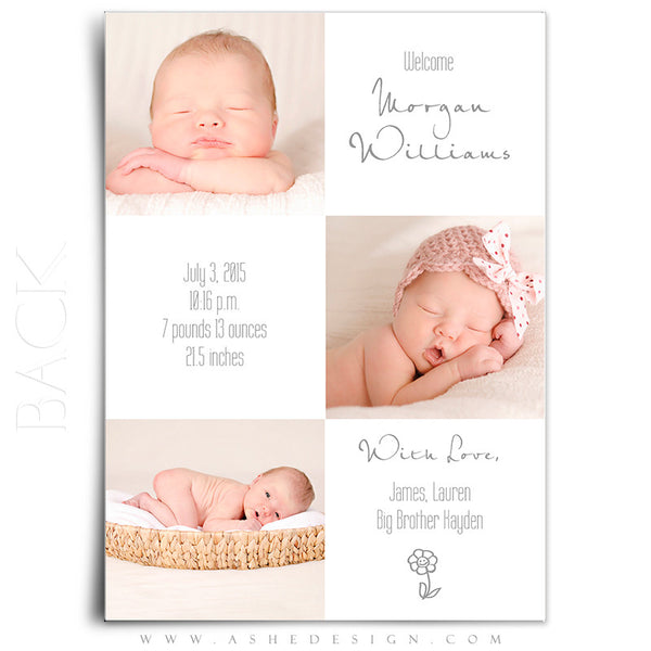 Birth Announcement 5x7 Flat | Simply Baby Morgan back