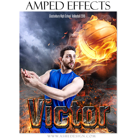 Ashe Design | Amped Effects | Photoshop Templates | Sports Poster 16x20 | Fire Ball Volleyball