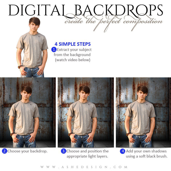 Ashe Design | Digital Backdrops | 16x20 | Corrugated Metal | Senior Boy