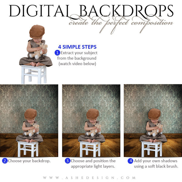 Ashe Design | Digital Backdrops | 16x20 | Damask Walls | Baby
