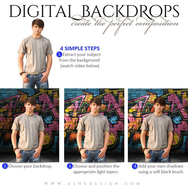 Ashe Design | Digital Backdrops | 16x20 | Graffiti | Senior Boy