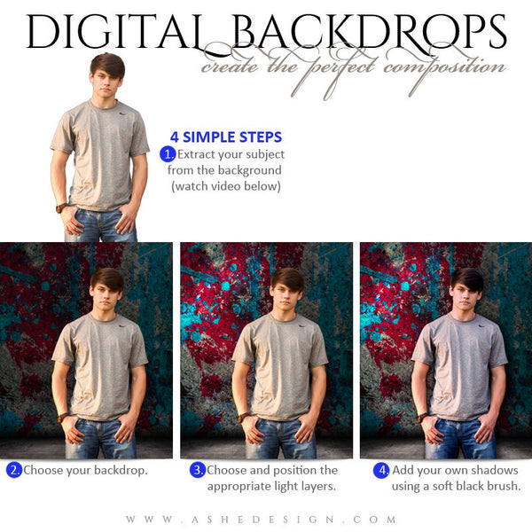 Ashe Design | Digital Backdrops | 16x20 | Painted Grunge | Senior Boy