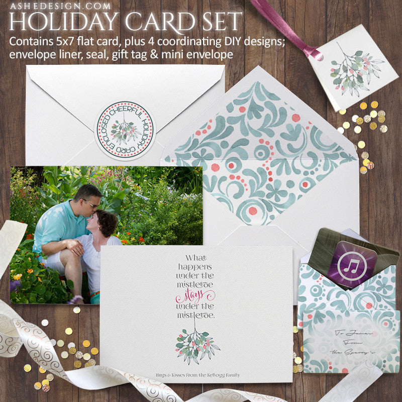 Watercolor Holiday Card Set | Under The Mistletoe