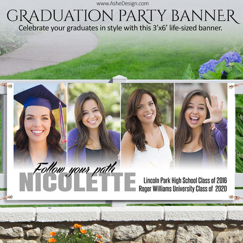 Ashe Design | Photoshop Template | Grad Party Photo Banner | 3'x6' Horizontal | Follow Your Path