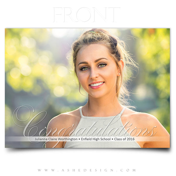 Ashe Design | Graduation Invitation | Senior Word Art Overlays | Thin Script 5x7 Front