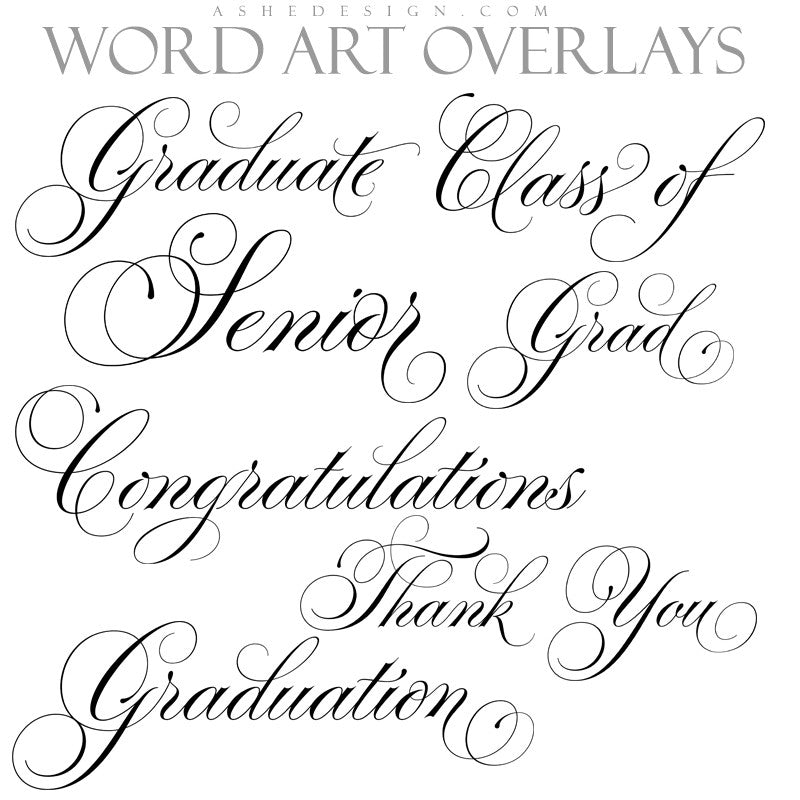 Ashe Design | Word Art Overlays | Thin Script Senior