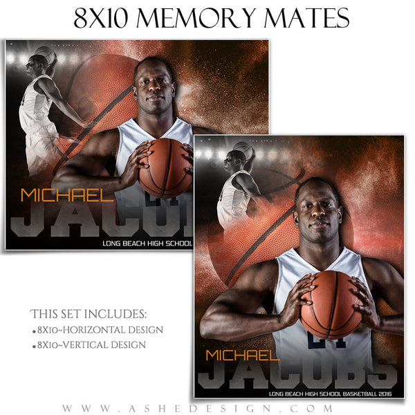 Ashe Design | 8x10 Memory Mate | Photoshop Templates | Powder Explosion Basketball